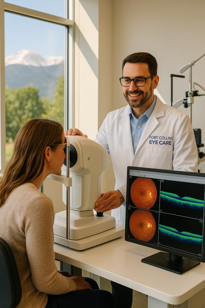 Fort Collins eye doctor performing advanced macular degeneration screening using OCT technology in modern clinic