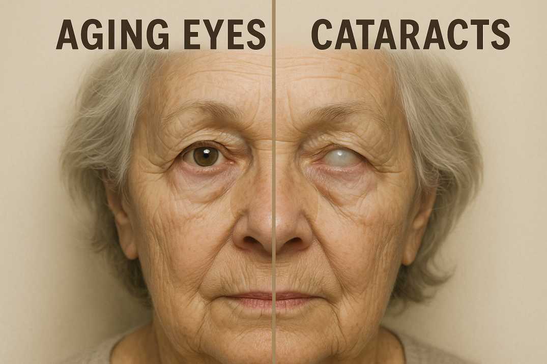 Aging eyes vs cataracts visual comparison.