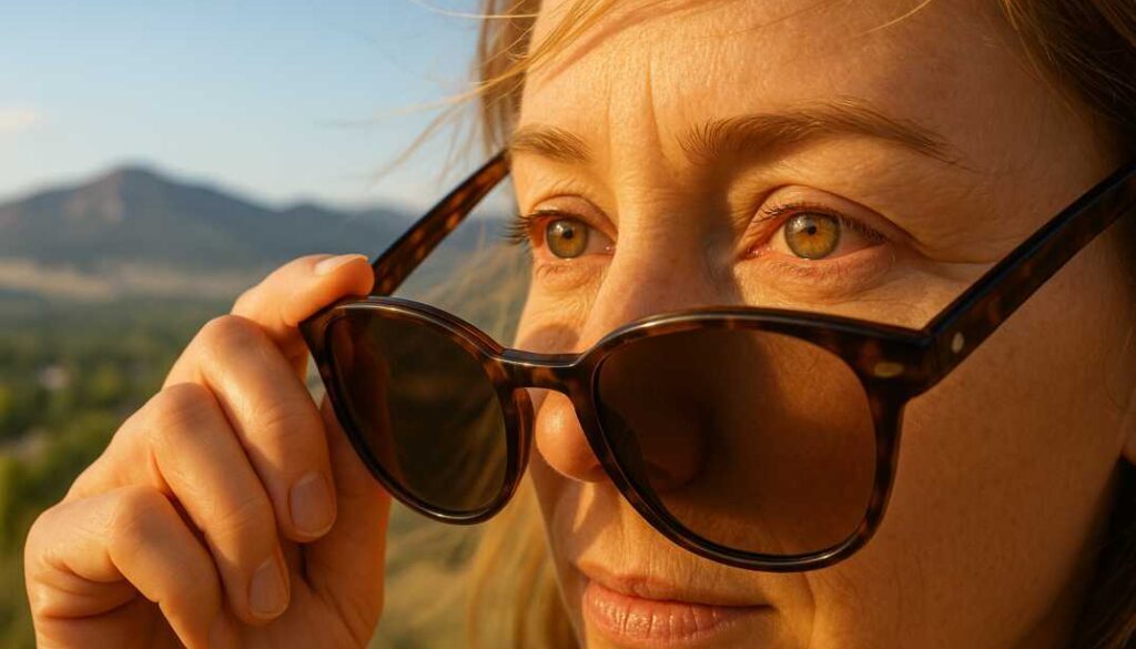 "Dry Eye Relief Solutions for Fort Collins Climate Challenges - Poudre Valley Eyecare" "Person experiencing dry eye symptoms against Fort Collins Colorado landscape background with Rocky Mountain foothills"