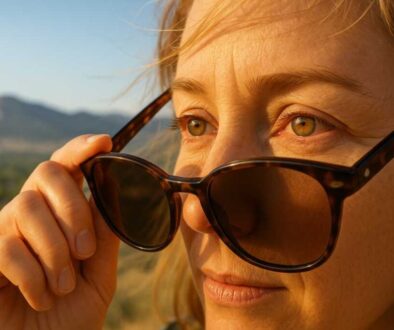 "Dry Eye Relief Solutions for Fort Collins Climate Challenges - Poudre Valley Eyecare" "Person experiencing dry eye symptoms against Fort Collins Colorado landscape background with Rocky Mountain foothills"