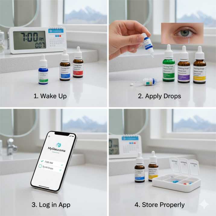 Glaucoma emergency preparedness kit with medication backup, Fort Collins hospital contact information, and medical alert items for urgent eye care situations