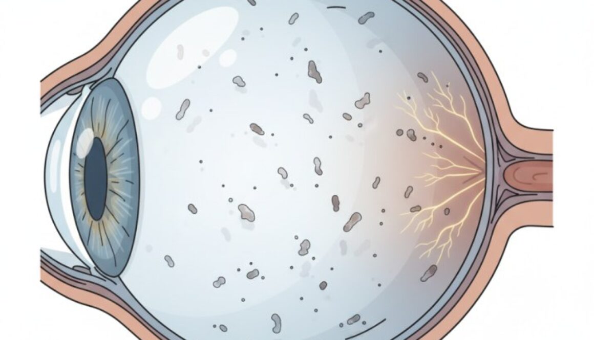 Medical illustration showing eye floaters and flashes in vitreous chamber for Fort Collins eye care patients