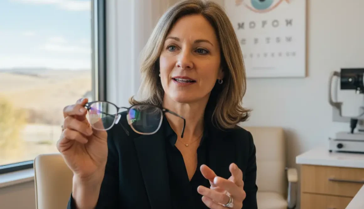 Optometrist in Fort Collins explaining which lens coatings are worth the cost based on Colorado’s high-altitude environment