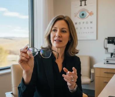 Optometrist in Fort Collins explaining which lens coatings are worth the cost based on Colorado’s high-altitude environment