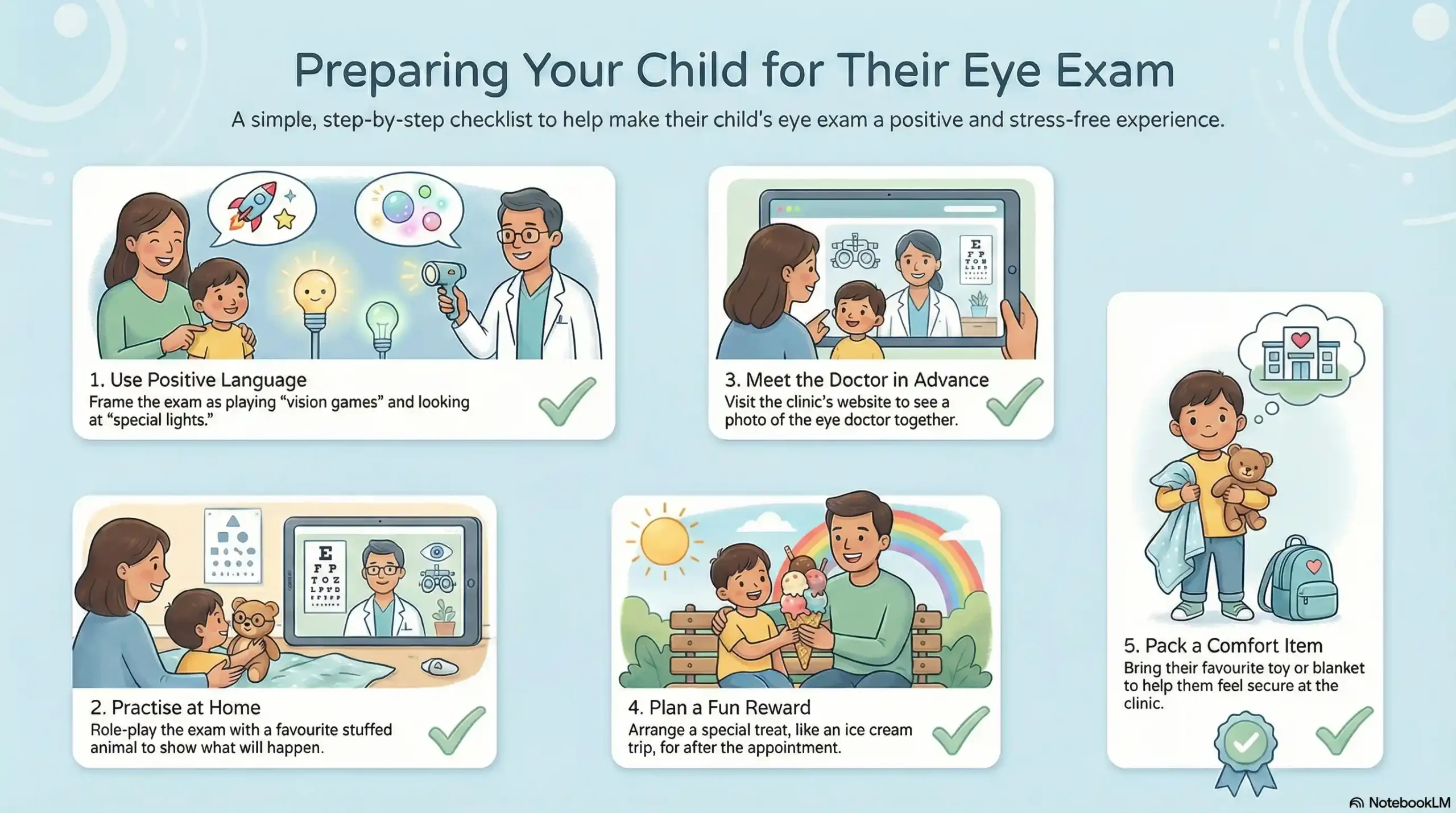 Checklist for preparing a child for a pediatric eye exam in Fort Collins.